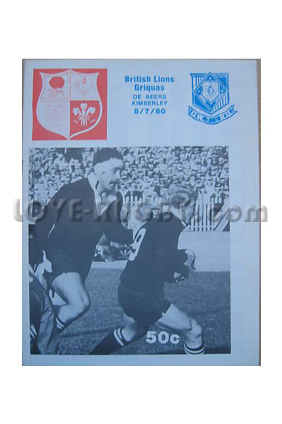 1980 Griqualand West v British Lions  Rugby Programme